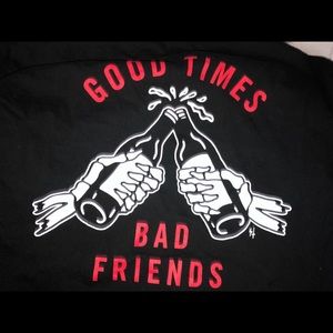 Good times bad friends tee, size small.